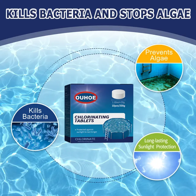 1/10Db Medence Klór Tabletta Víz Fertőtlenítő Tisztázása Tabletták Szag Eltávolító Tisztító Készletek - Image 3
