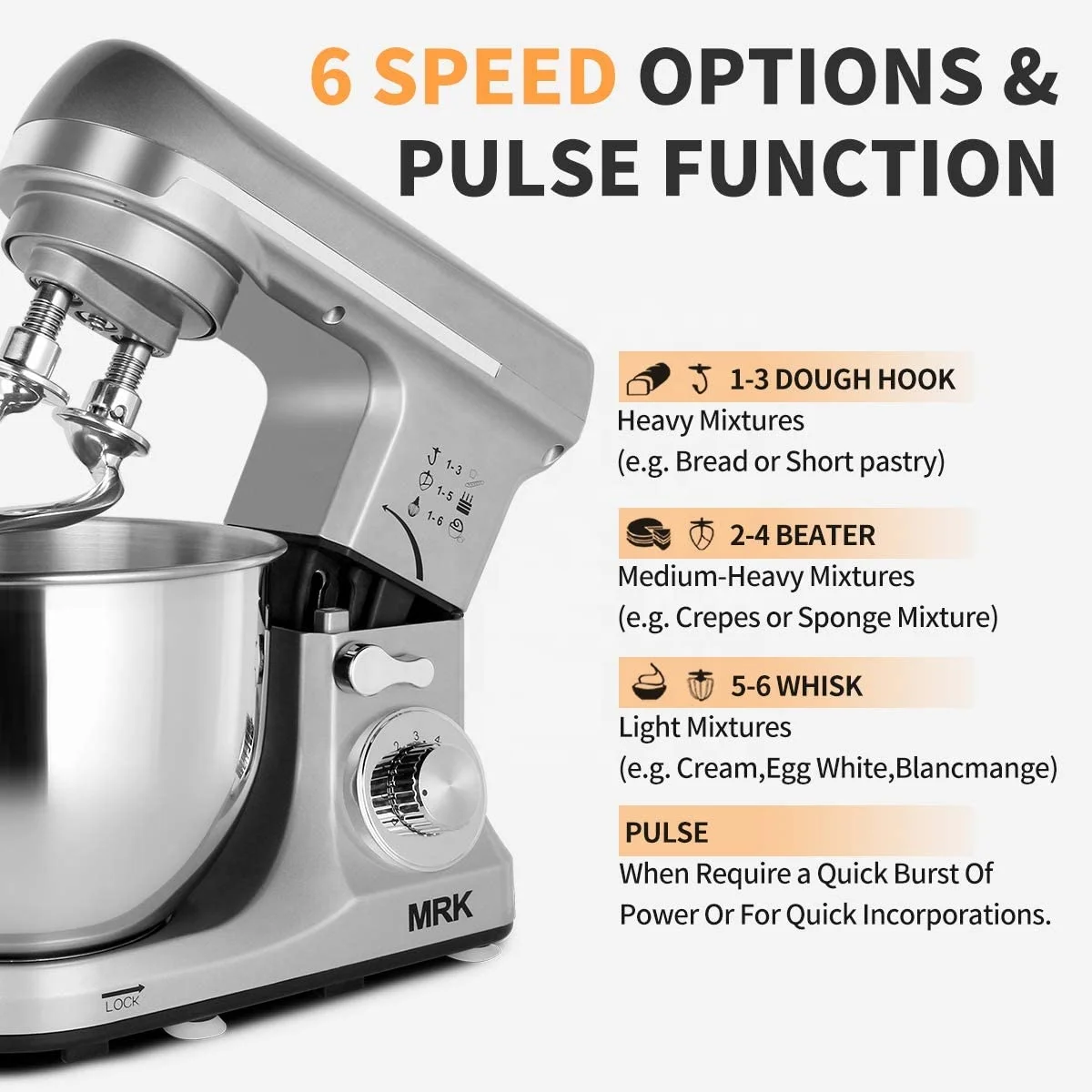 Ready to ship MRK Stand Mixer 5L 1000W Electric Dough Mixer Kitchen 8 Speed Tilt-Head Cake Food Mixer 4