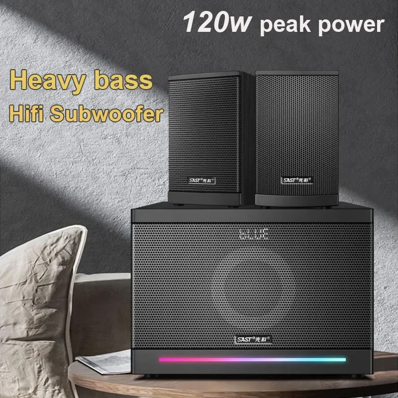 SAST A18 Computer Bluetooth Speaker Desktop Home TV Karaoke Audio with 6.5-inch Subwoofer Cinema Level 60W 2.1 Active Speakers