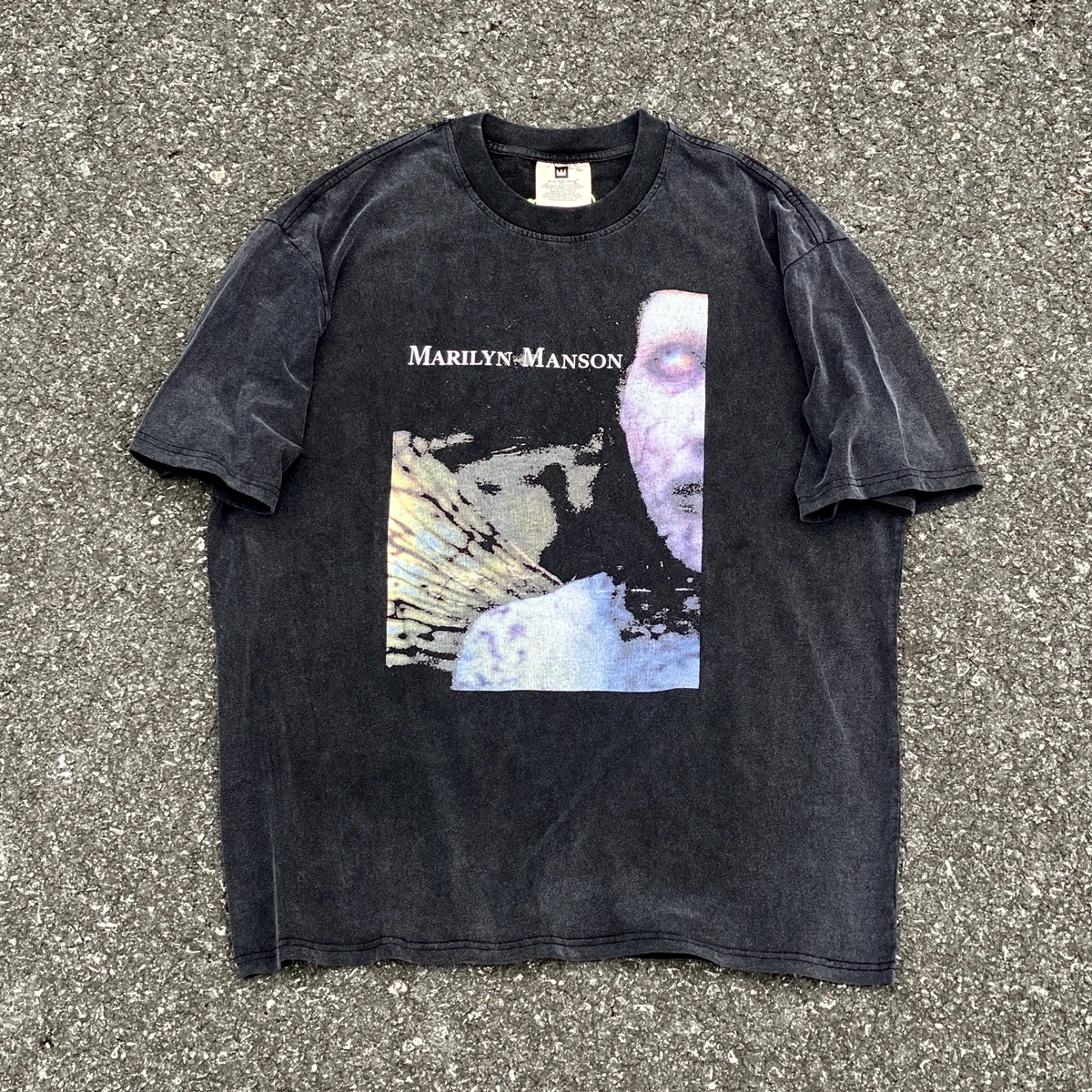 

Frog Drift Marilyn Manson Graphics Print High Street Tops Tee Oversize Vintage Washed Old Casual Streetwear T Shirt For Men