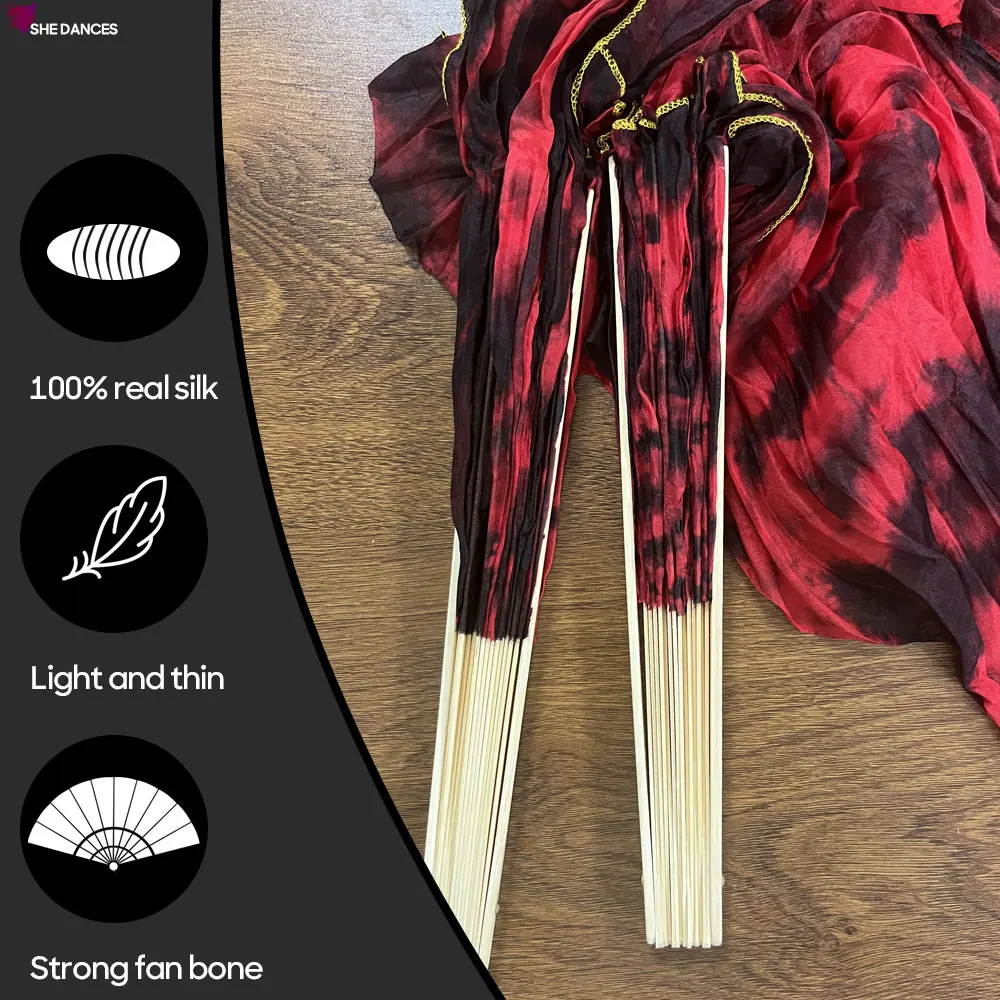 

180cm Length 90cm Width Real Silk Veil Fans Fan For Women Belly Dance Accessories Mixed Color