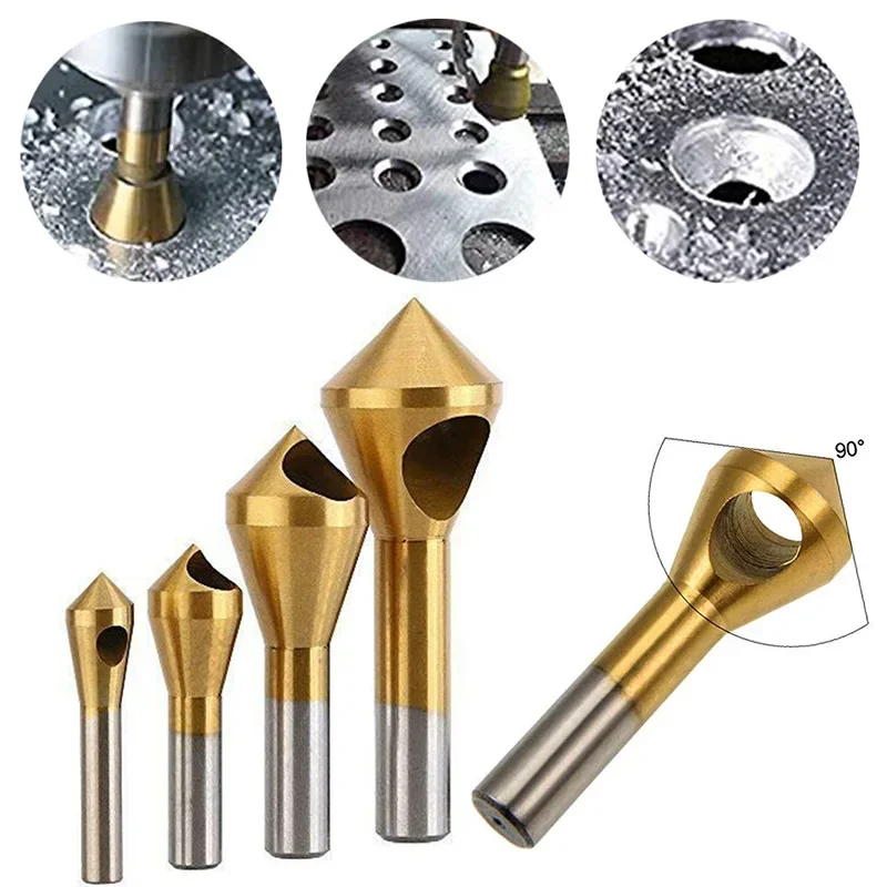 

4pc HSS Titanium Plated Oblique Hole Chamfer Internal Chip Removal Chamfer Deburring Spot facer Tool Set