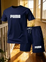 Ensemble décontracté d'été pour hommes, t-shirt à manches courtes et short, imprimé lettres simple et tendance, ensemble sport 2 pièces à séchage rapide 6