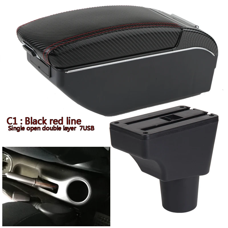 

For Toyota Sienta Armrest Box carbon fiber leather Large space central Store content cup holder ashtray accessories
