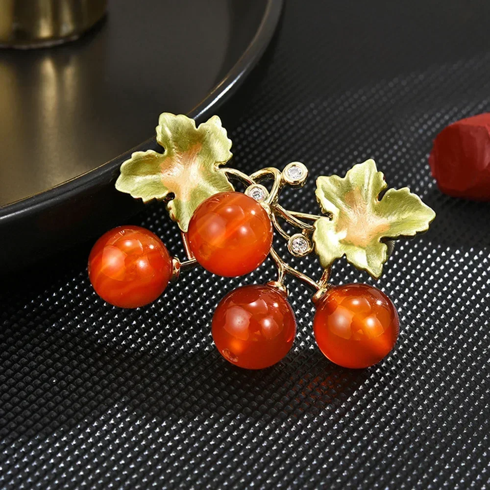 New Orange Persimmon Brooch for Women Girls Cute Fruit Plant Metal Brooches Pin Wedding Luxury Jewelry Clothing Accessories
