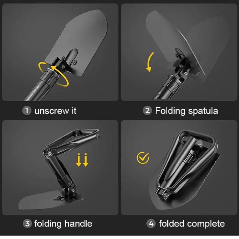 Klappbarer Spaten/Löffel/Spitzhacke/Säge in einem Multifunktionswerkzeug mit Aufbewahrungstasche für Gartenarbeit, Camping, Schnee und Outdoor-Aktivitäten_voghion.com