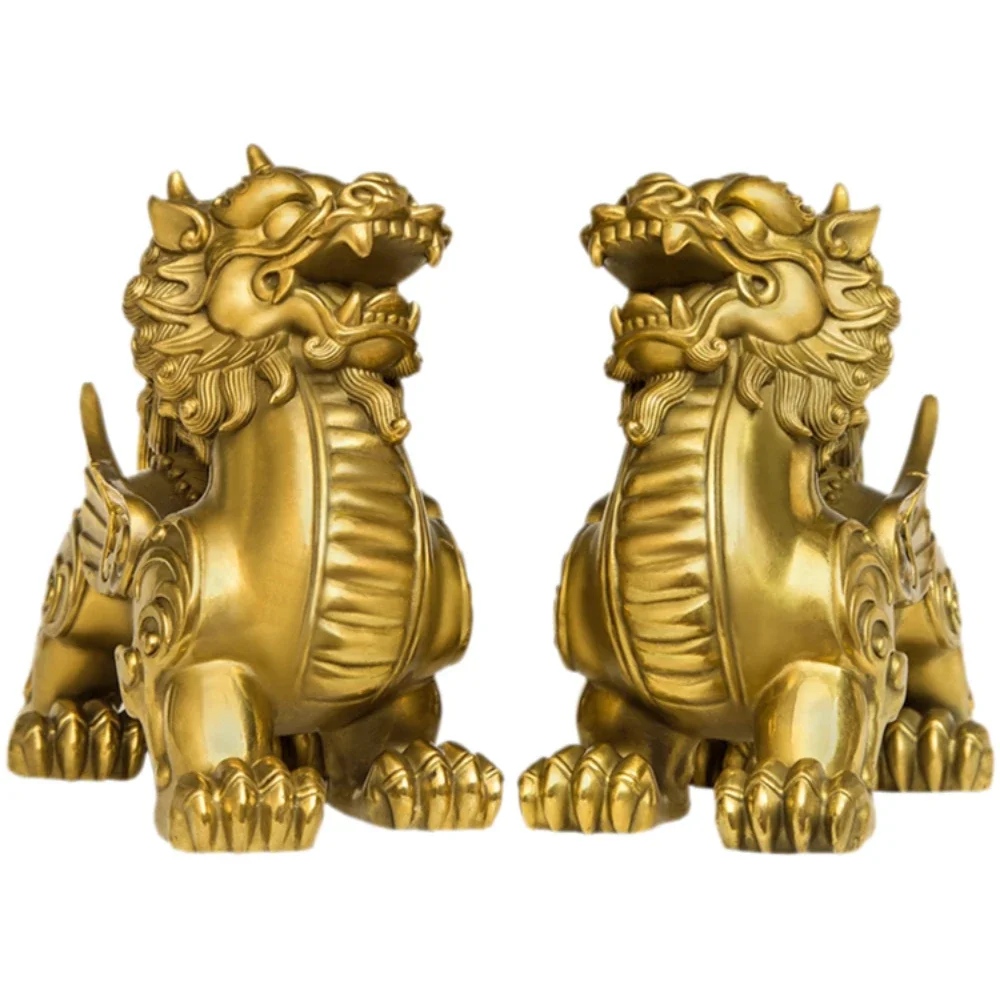 Copper Pixiu ornaments, a pair of male and female domineering Pixiu home furnishings, office and living room decoration