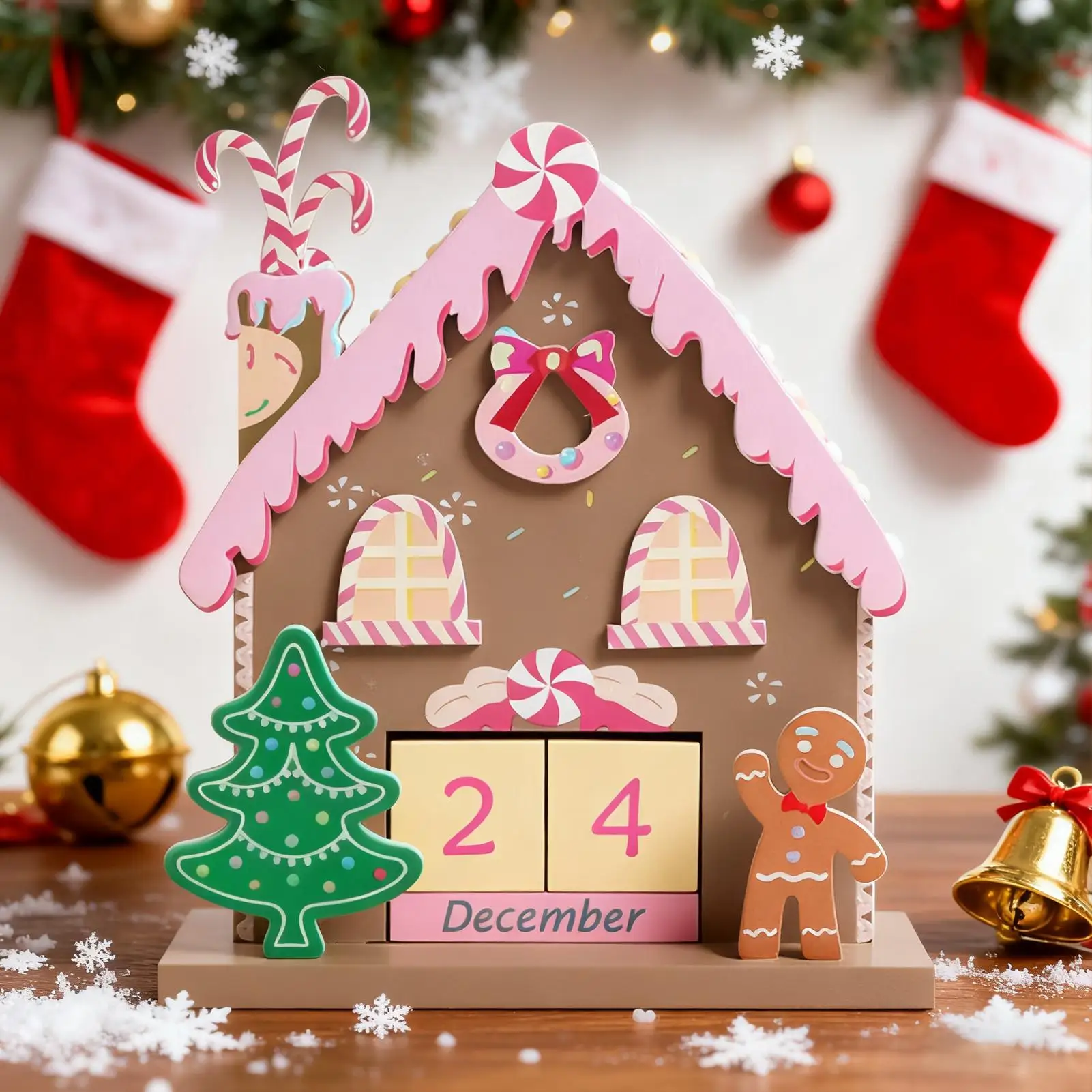 Wooden Christmas Countdown Calendar Gingerbread-themed Tabletop Ornaments Tabletop Gingerbread House Calendar Decorations for