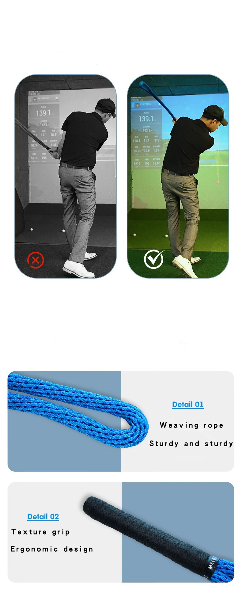 Golf Swing Trainer Golf Practice Training Rope Golf Corrective Action Swing Training Aids Beginner Gesture Correction Rope