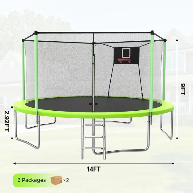 15FT Outdoor Trampoline with Basketball Hoop 2
