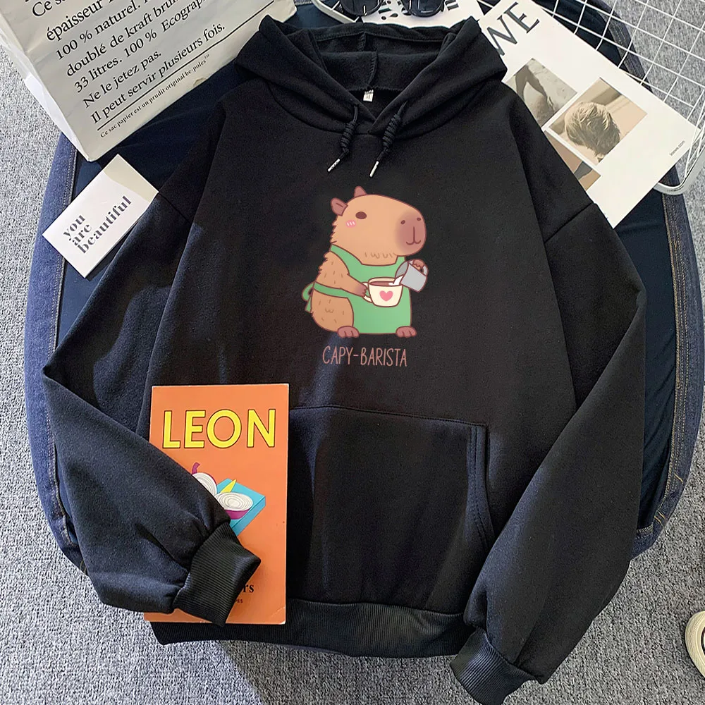 Cute Capybara CAPY-BARISTA Graphic Hoodies Women/Men Clothing Moletom Feminino Long Sleeve Winter Soft Sweatshirts Kawaii Print