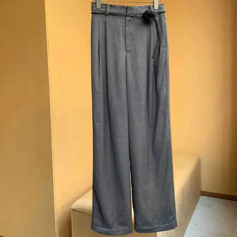 

Женские длинные брюки с завышенной талией, повседневные Прямые серые брюки с закатанными краями, новинка весны и лета