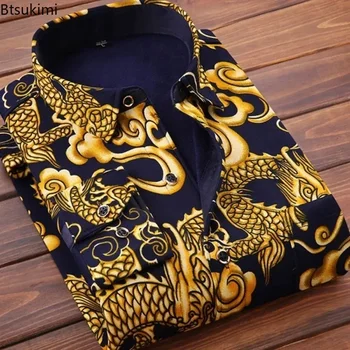 2025 Autunno Inverno Moda uomo Plaid Stampa a righe Camicie Uomini belli Vestiti Manica lunga Spessa Camicie calde Top Camicette Maschile 1