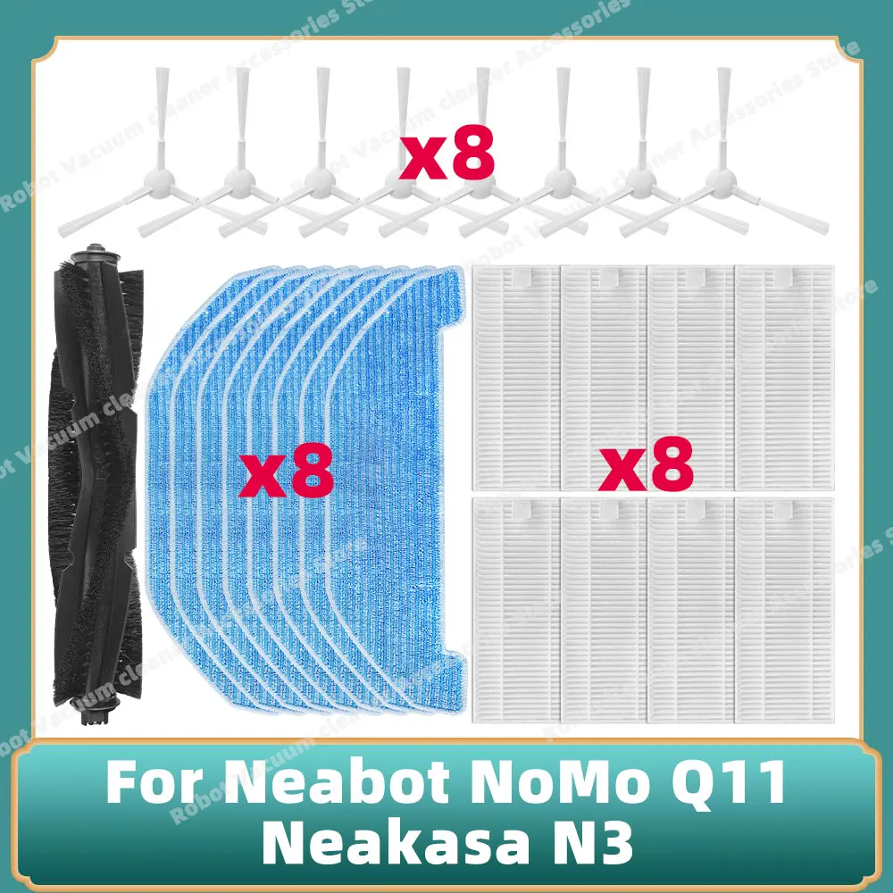 14 stuks accessoires vervangende onderdelen voor Neabot NoMo Q11 robotstofzuiger, 1 hoofdroller borstel 6 zijborstels 3 hepa-filters 3 dweildoek pads 1 reinigingsborstel