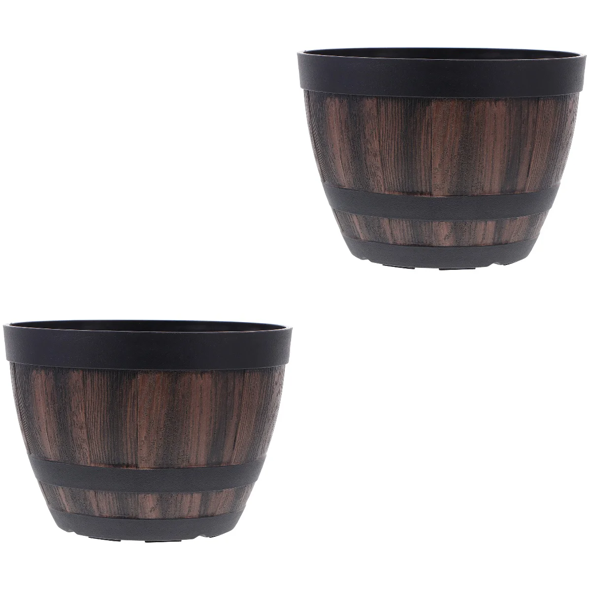 

2 Pcs Wooden Barrel Plastic Flower Pot Flowerpot Decor Bucket Plant Container Creative Plants Outdoor Indoor Round Vase