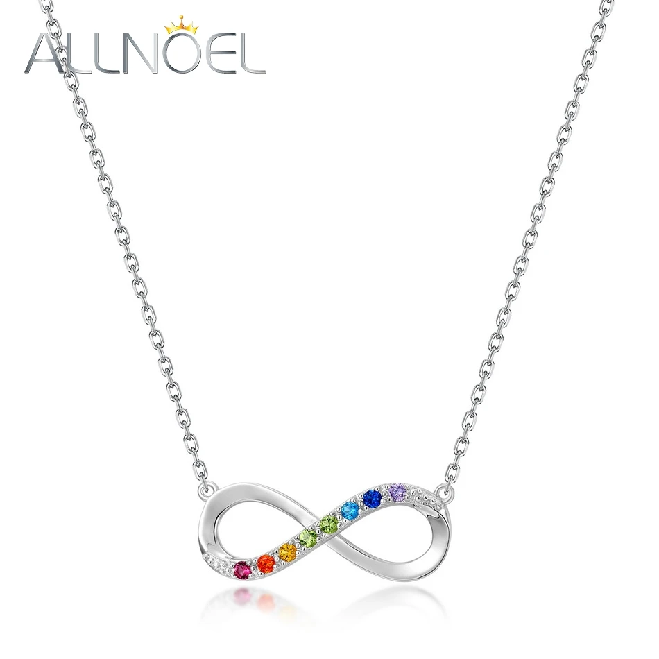 

ALLNOEL 925 Sterling Silver Necklace For Women Colorful Gemstone Rainbow Zircon Infinity Love Pendant Anniversary Gift Jewelry