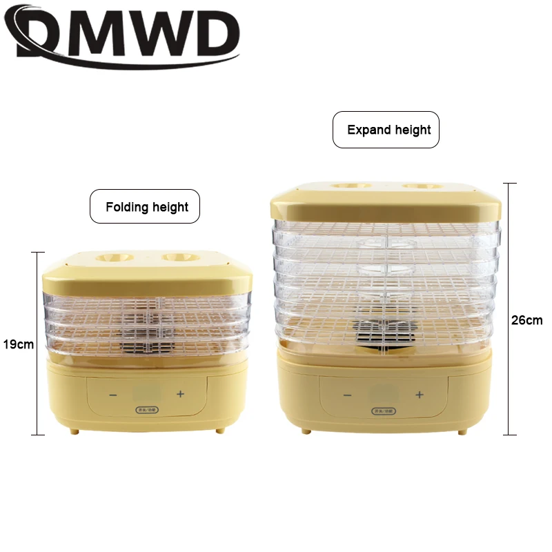 DMWD Dried Food Dehydrator Herb Fruit Vegetable Dehydration Drying Machine Smart Timing 5 Trays Pet Snacks Meat Hot Air Dryer EU