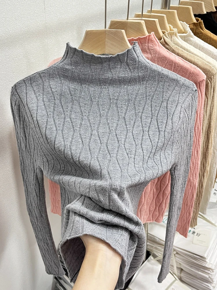 2025 محبوك سترة الياقة المدورة النساء البلوزات الخريف الشتاء الدافئة البلوز سليم القمم لينة سحب الإناث البلوز