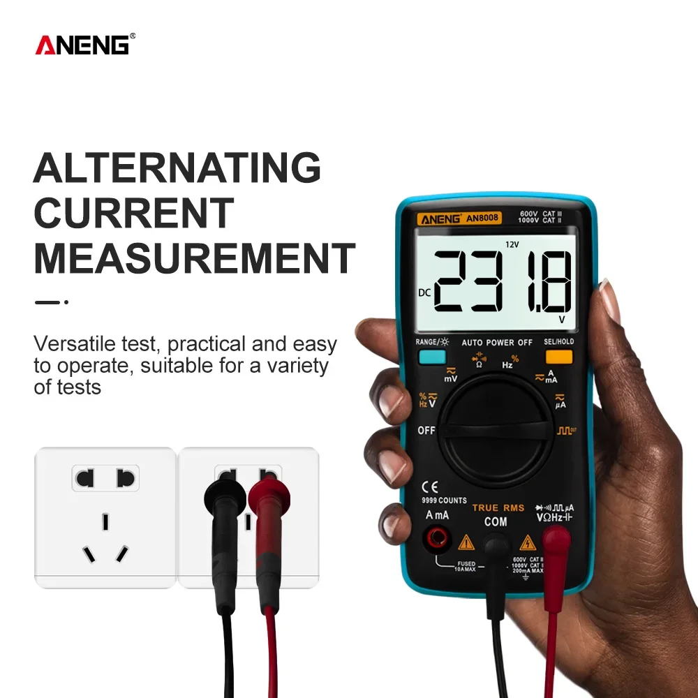 

ANENG AN8008 Digital Multimeter 9999 counts True-RMS Square Wave Backlight AC DC Voltage Ammeter Current Ohm Auto/Manual