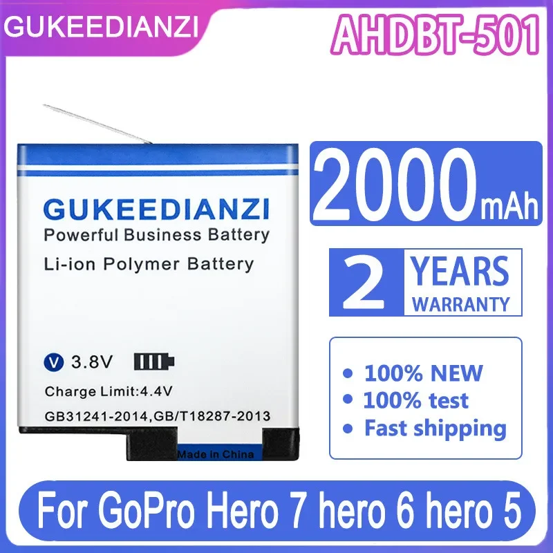 Gukeedianzi 2000Mah Batteria Per Gopro Hero5 Hero6 Hero7 Black Bateria Akku Per Gopro Hero 5 6 7 Hero5 Ahdbt 501 Batteria Batteria