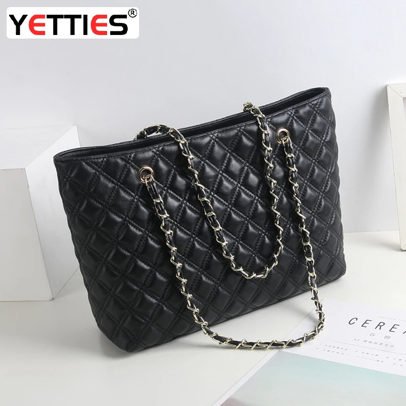 

Leisure Diamond pattern Chain Bag New Tote Bag Genuine Leather Women's Bag European Fashion Versatile Portable Shoulder Bag