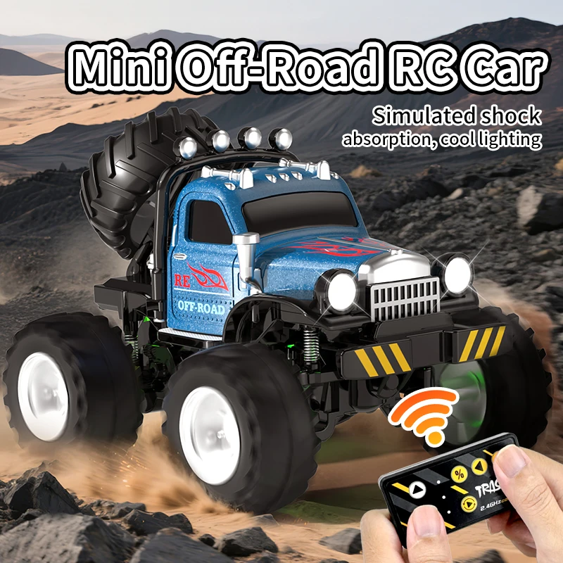 Mini Rc Car 1/64 Alloy Diecast With Trailer Remote Control Pick-up Trucks Desktop Cars For Boys Electric Truck For Kid Gift