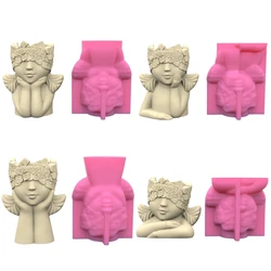 E0BF Cover Eyes Girl Gypsum Flower Pot Silicone Mold Epoxy Resin Casting Mold Succulent Vase Cement Clay Mold Pen Holder Mold