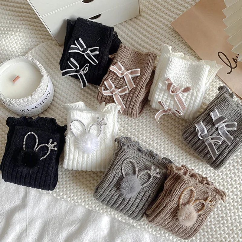 Baby Cute Rubbit Ear Bow Calf Leg Warmers for Kids Girls Fashion Children Pile Sock Soft Cotton Autumn Leg Warmers Knee Socks