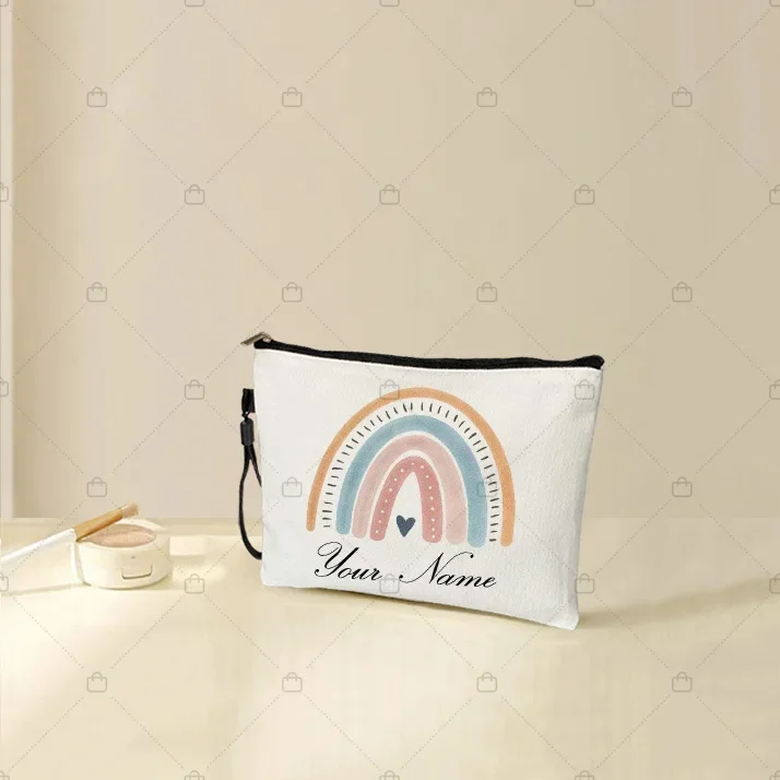 Custom Personalized Name Text Rainbow Makeup Bags Mistress Teacher's Gift Cute School Supplies Pencil Pouch Travel Toiletry Kits 3