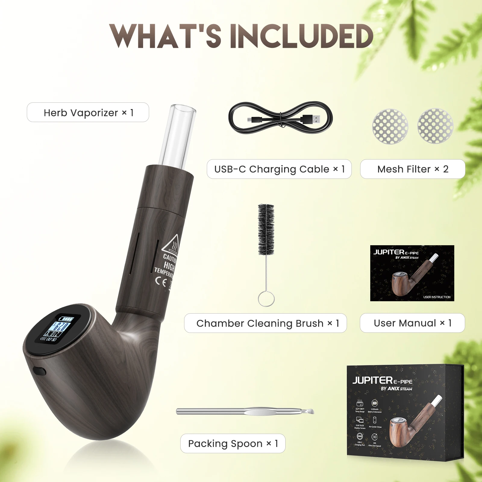 Anix Jupiter Tabakpfeife 1100mAh Akku OLED-Display USB-C Aufladung Tragbare Rauchpfeife Zigarettenzubehör