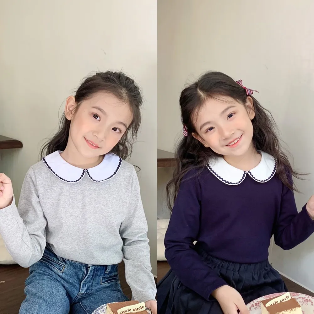 

girl autumn clothes kids clothing cotton Doll neck solid color bottom top Long sleeved T-shirt