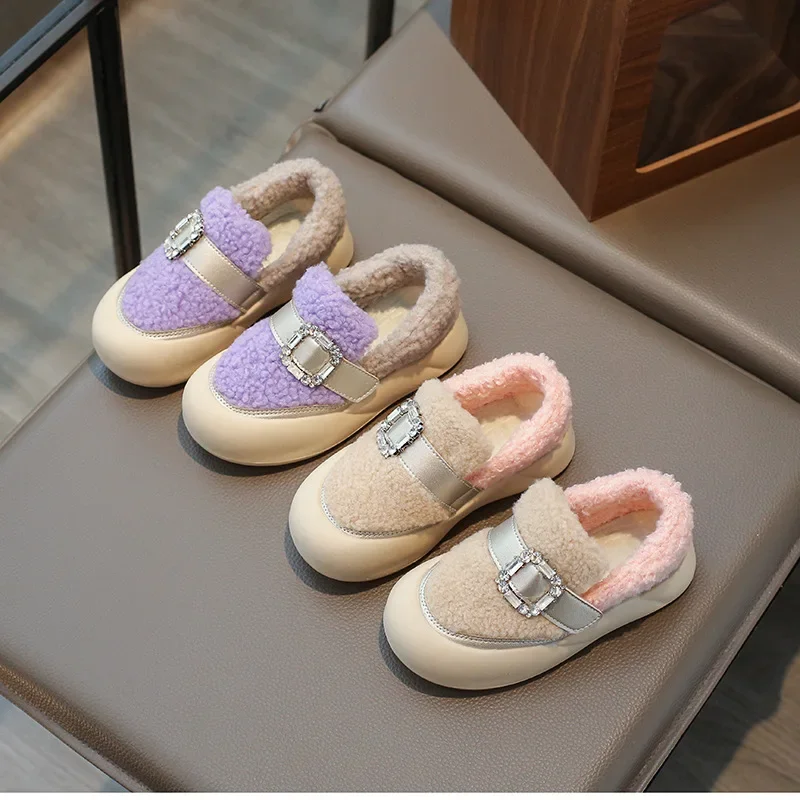 

Winter Children Outdoor Sports Casual Shoes 2023 Fashion Warm Plush Girls Cotton Sneakers Versatile Kids Running Tennis Shoes