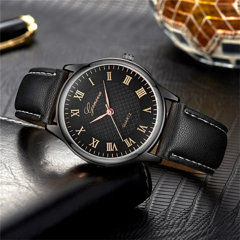 Men's Watches Geneva Brand Simple Business Wrist Watch Luxury Leather Strap Analog Quartz Wristwatches Man Clock montre homme 2