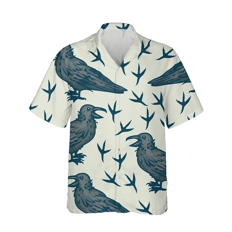 thumbnail image 1 of Venta caliente de verano, nuevas camisetas con estampado 3D, estampado de cuervos, solapa, manga corta, moda de terror, camisetas casuales para hombres, traje, camisetas de un solo pecho, 1 of 5