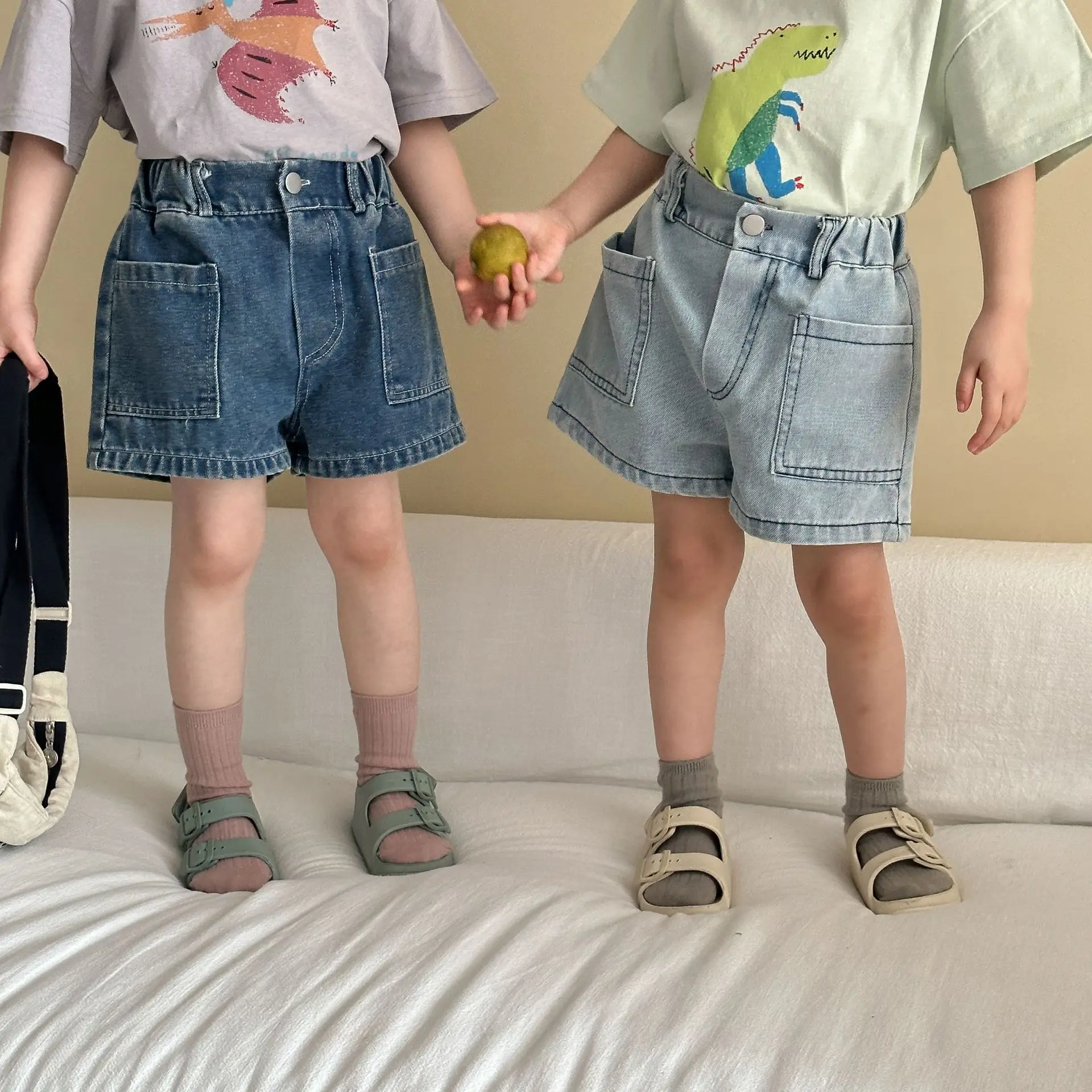 6005 Children's Jeans Short Pants Summer Hot Sale Big Pocket Girls Denim Pants Baby Loose Casual Trousers