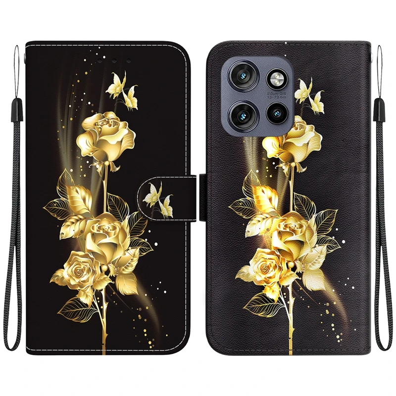 Solid Color Printed Leather Flip Phone Case with Card Slots