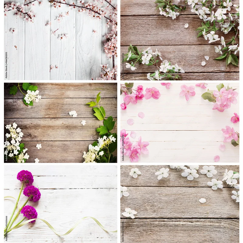 

Vinyl Custom Spring Photography Backdrops Props Flower Wood Planks Photo Studio Background 2216 PUO-01