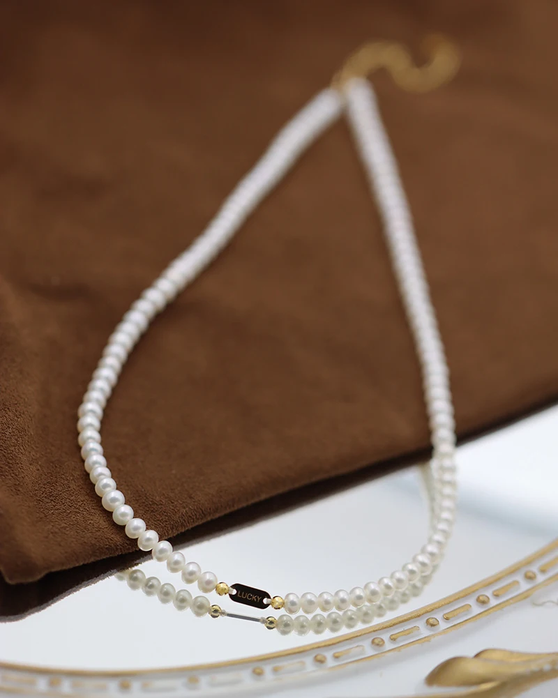 KUGG PEARL 18K Yellow Gold Necklace Natural Freshwater Pearl Chain Necklace Fashion INS Elegant Jewelry for Women