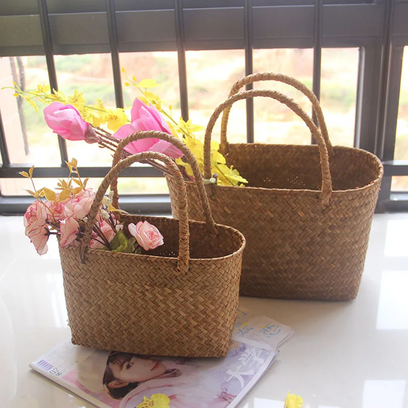 Home Shopping Basket Hand Vegetable Basket Decorative Woven Basket Flower Arrangement Basket Imitating Rattan Picnic Bag 2
