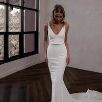 Mermaid Wedding Dresses Sexy Backless V neck Customized Formal Bride Bridal Gown Women Evening Wedding Gown vestidos de novia 1