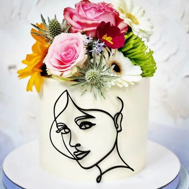 Feliz aniversário enfeitado para bolos para meninos e meninas, retrato  acrílico, dourado e preto, arte abstrata, enfeitados para bolos, decoração  de sobremesa, 2023 - AliExpress