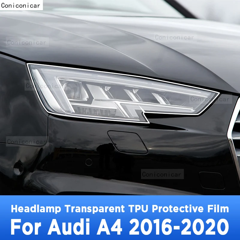 

Для AUDI A4 2016-2020, автомобильная внешняя фара, Противоударная передняя фара, прозрачная фотолампа, аксессуары, наклейка