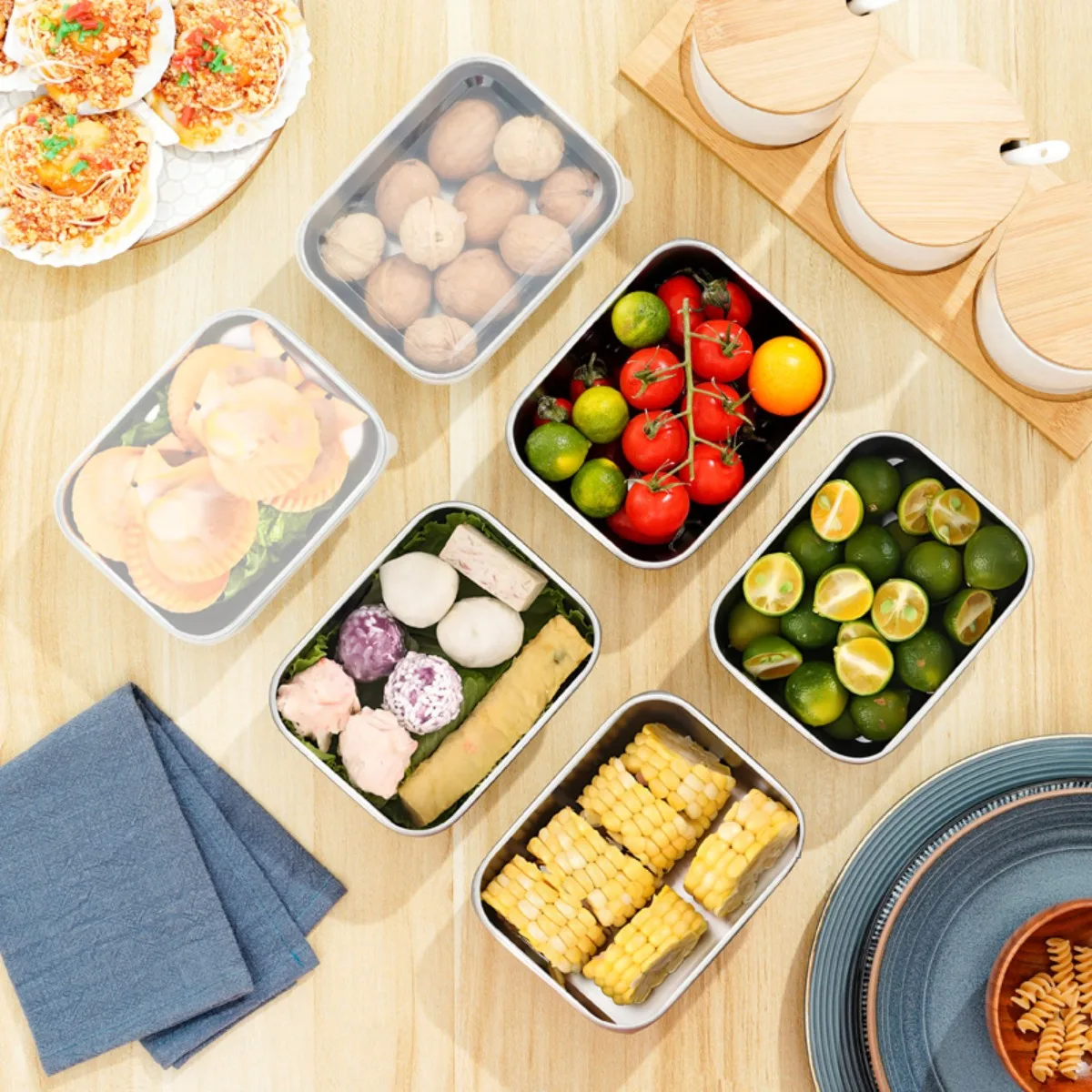 Stackable Stainless Steel Lunch Box Set - 5-Piece Food Storage Containers for Meal Prep, Kitchen, and Travel