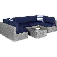 Modular Outdoor Sectional Wicker Patio Conversation Set w/ 2 Pillows, Coffee Table, Cover, Garden Sofas 2