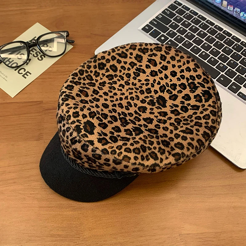 New Leopard Print Y2k Beret Women's Spring and Autumn Retro