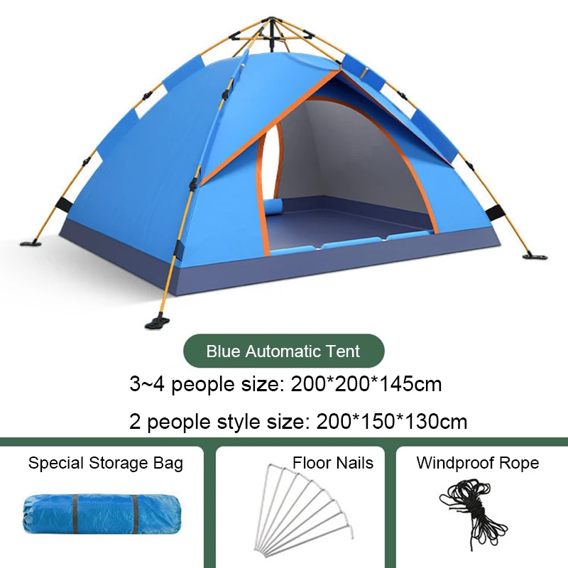 Outdoor Automatic Quick Open Tents 3 4 People Two Door Beach Camping Tent Breathable Rainproof And Sunscreen
