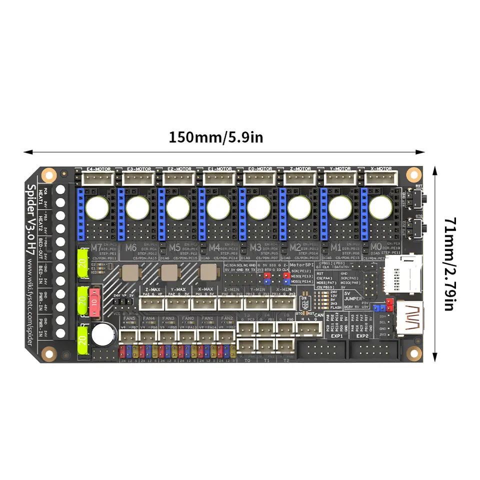 FYSETC Spider V3.0 H7 MotherBoard Drive 24V/48V 32 Bit Power Supply Board 8 Axis TMC2209 TMC5160T STM32H723VGT6 Board for Voron image 3