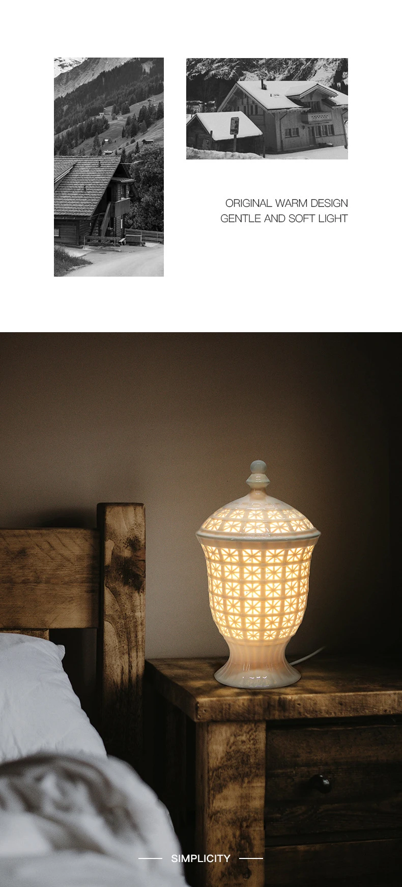 Lâmpada de Mesa Sala de Estar Luz da Noite Cerâmica Branca Sala Decorações Itens Led Quarto Noite Lâmpada Arte Decoração Cabeceira 4 itens led quarto noite lâmpada arte decoração
