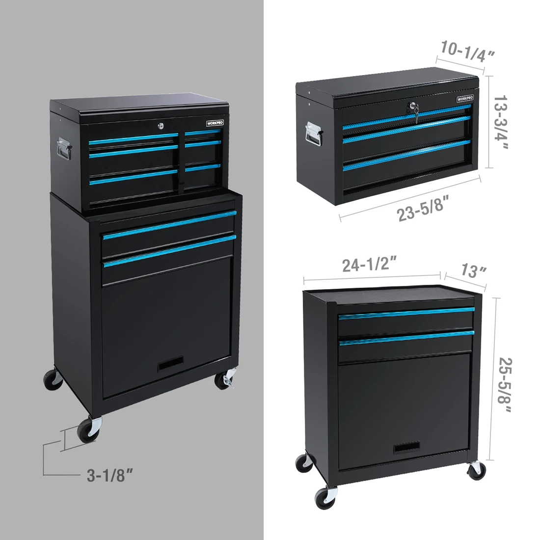 WORKPRO 24.5 Inch 5-Drawer Rolling Removable Tool Storage Cabinet Thickened Load-Bearing Multi-Hardware Tool Cabinet 2