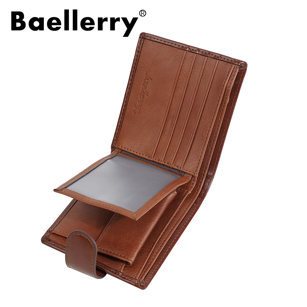 Men's Wallet with Zipper & Snap Fastener, Baellerry Short PU Leather Wallet for Men, Large Capacity Multi Card Slots Money Clip,